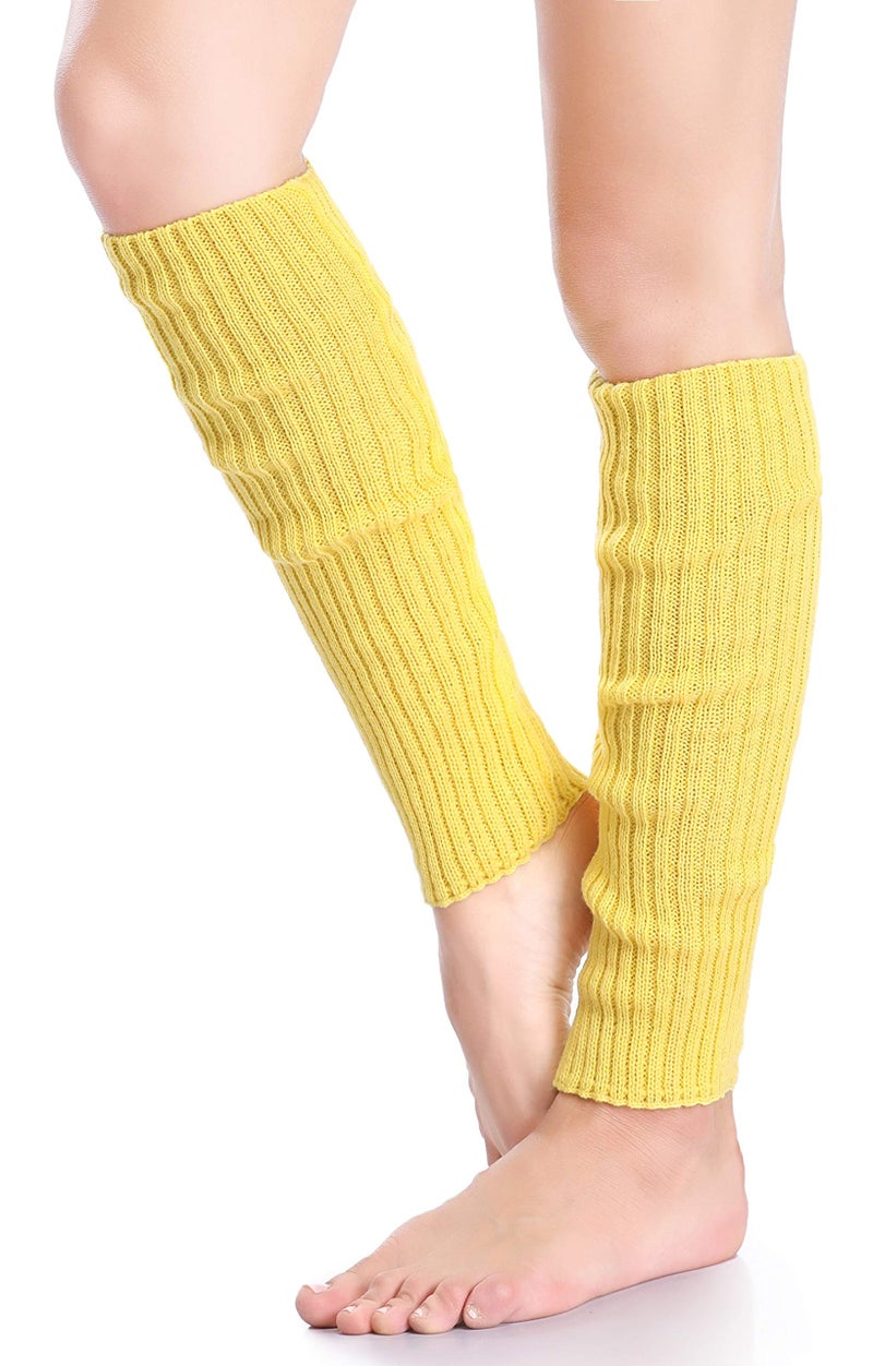 *daisysboutique* Retro Women 80s Adult Ribbed Knitted Leg Warmers Crochet Long Boot Socks for Party Dance Sports Yoga (Yellow, One Size) - Image 1